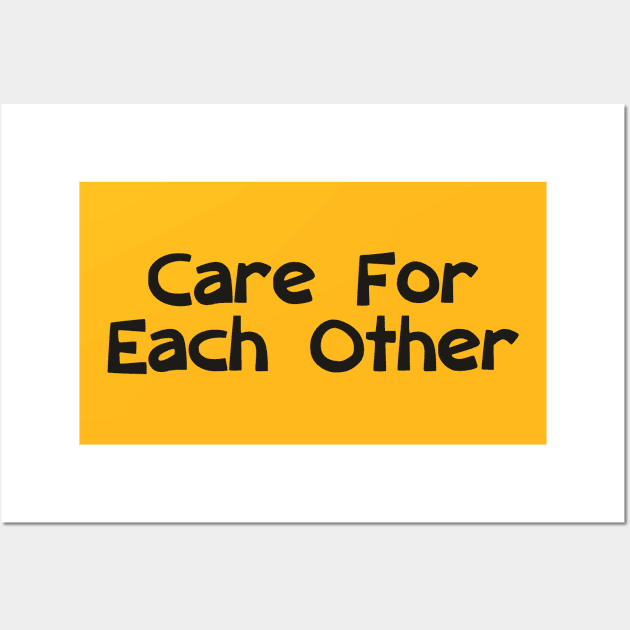 Care For Each Other 00001 (Yellow Background) Wall Art by Herbie, Angel and Raccoon